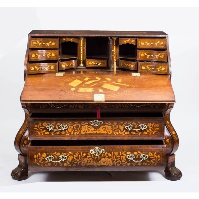 Wood 18th Century Dutch Burr Walnut Floral Marquetry Bureau For Sale - Image 7 of 8