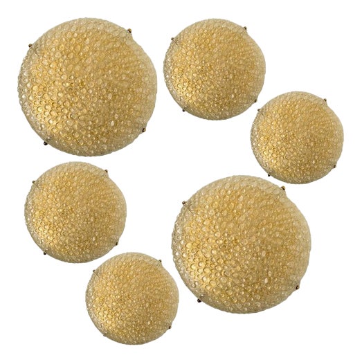 Thick Massive Bubble Glass Flushmounts from Hille, 1969 For Sale