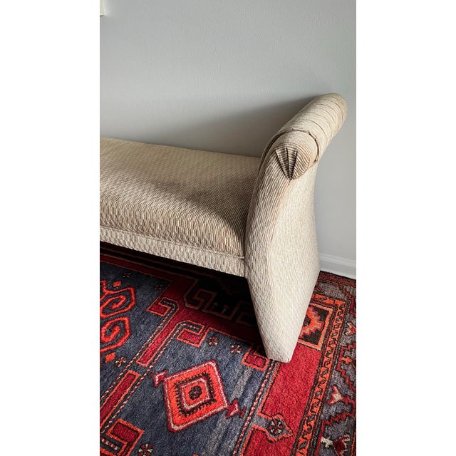 Ecru 1980s Custom Upholstered Bench Scroll Arms For Sale - Image 8 of 8