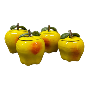 Set of 4 Vintage California Pottery Yellow Blushing / Apple Lidded Jars