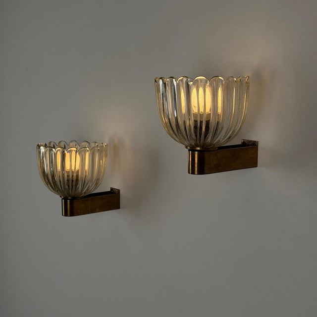 1940s Murano Crystal Sconces with Suspended Gold Leaf Particles by E. Barovier for Erco, 1940s, Set of 2 For Sale - Image 5 of 18