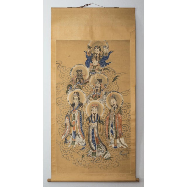 Chinese Large 72" Ming Dynasty Scrolls of Gods - Pair | Gilt & Ink on Paper | 16th C. - A Pair For Sale - Image 3 of 5