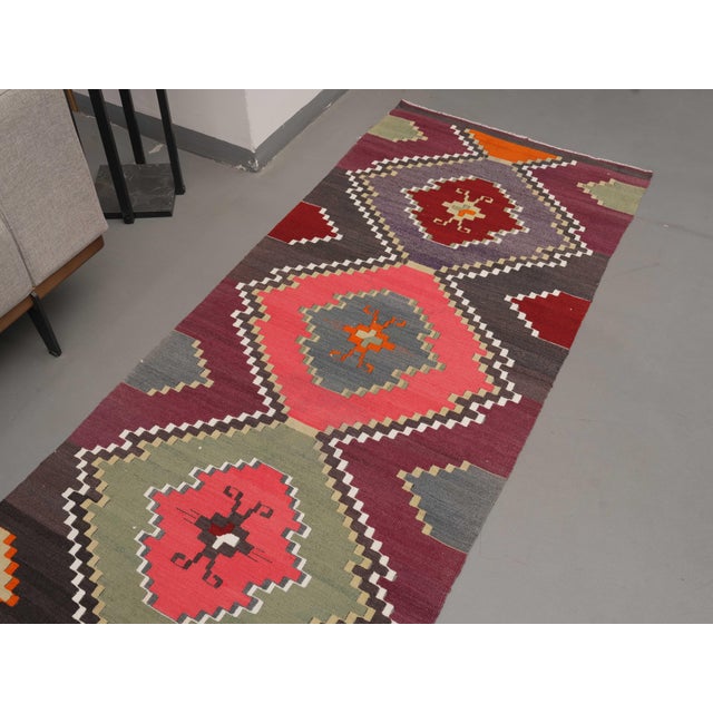 1970s Vintage Handmade Wool Cotton Purple Runner Rug For Sale - Image 4 of 11