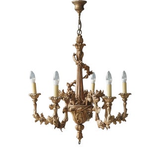 Early 20th Century Giltwood Five-Arm Chandelier, Central Europe, 1920s For Sale