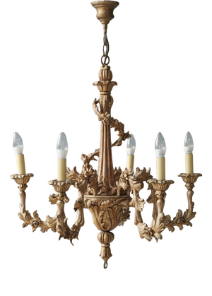 Early 20th Century Giltwood Five-Arm Chandelier, Central Europe, 1920s