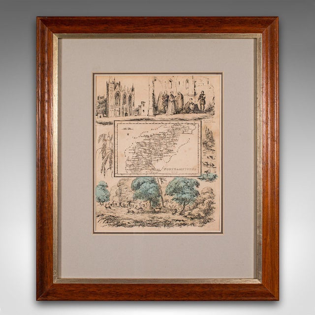 This is a small antique county map of Northamptonshire. An English, framed atlas engraving of cartographic interest,...