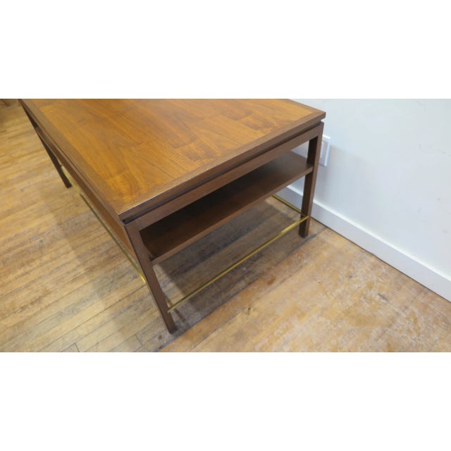 1960s Dunbar Walnut & Brass Cocktail Table For Sale In New York - Image 6 of 12