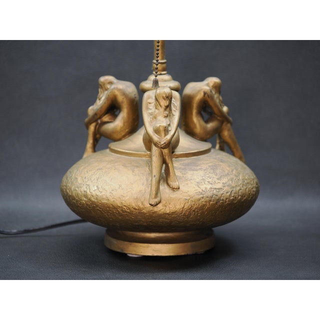 1930s Art Deco Signed Olive Kooken Figural Nude Women Bronze Over Plaster Table Lamp For Sale - Image 4 of 17
