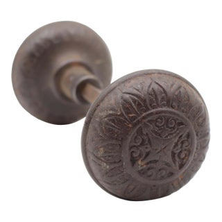 Pair of Victorian 1870s Norwalk Black Cast Iron Door Knobs For Sale