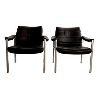 Mid-Century Modern Chairs in Brown Leather by Miller Borgsen for Röder & Söhne, Germany, 1960s, Set of 2 For Sale
