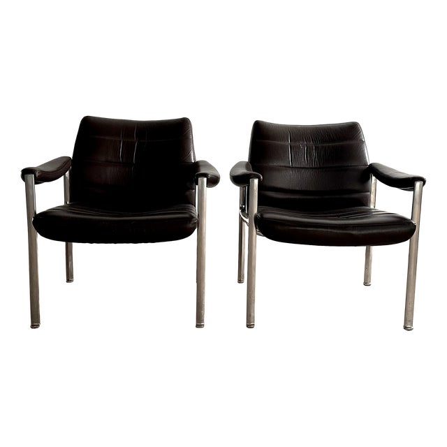 Mid-Century Modern Chairs in Brown Leather by Miller Borgsen for Röder & Söhne, Germany, 1960s, Set of 2 For Sale