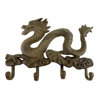Vintage Cast Iron Dragon Wall Hook Rack With Four Hooks For Sale