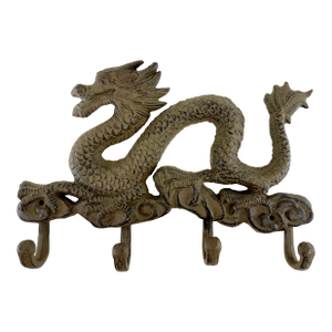 Vintage Cast Iron Dragon Wall Hook Rack With Four Hooks