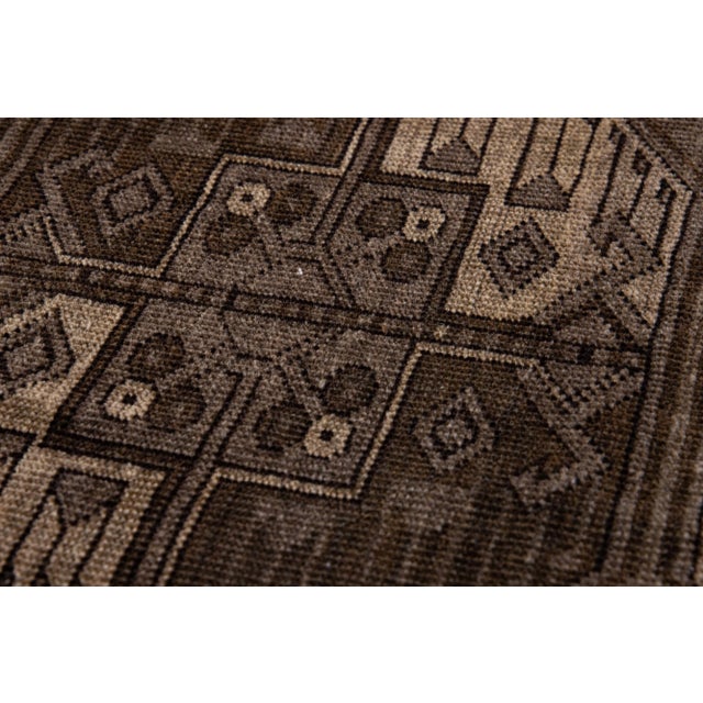 1930s Antique Turkmen Handmade Persian Wool Rug With Geometric Pattern in Brown For Sale - Image 4 of 7