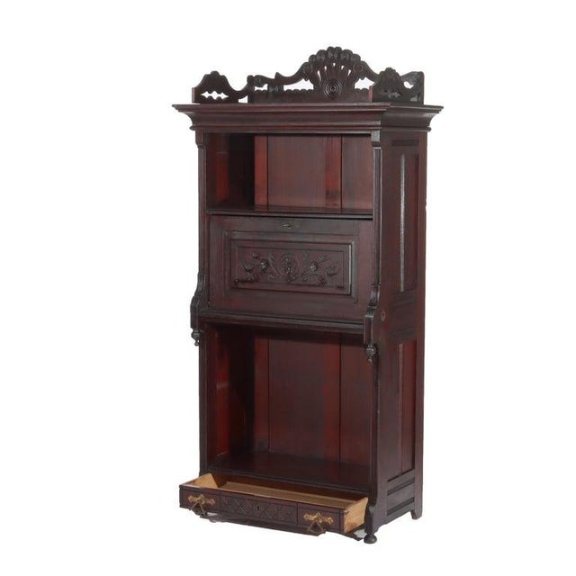 Aesthetic Movement Spoon Carved Ebonized Mahogany Secretary C1890 For Sale - Image 6 of 18