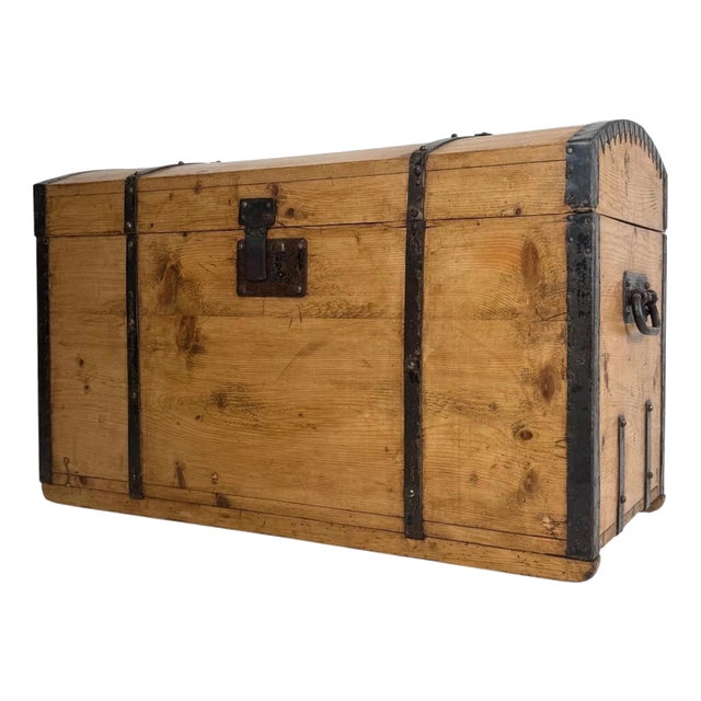 19th Century Antique English Pine Dome-Top Storage Chest For Sale