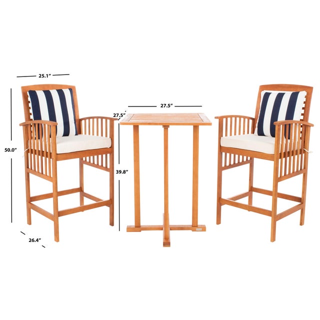Transitional Pate 3-Piece Bar Height Bistro Set, Natural/Beige Cushion /Black & White Bolsters For Sale - Image 3 of 7