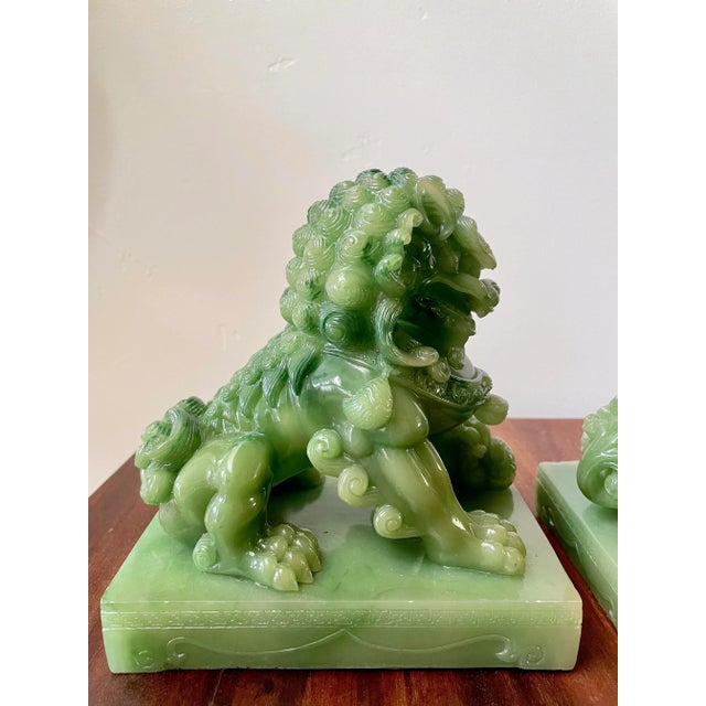 1950s Acrylic Jade Shishi Guardian Lions- a Pair For Sale - Image 12 of 13