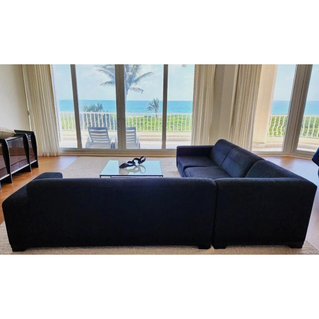 Mid-Century Modern Thayer Coggin Sectional Sofa in Black Linen For Sale - Image 3 of 12