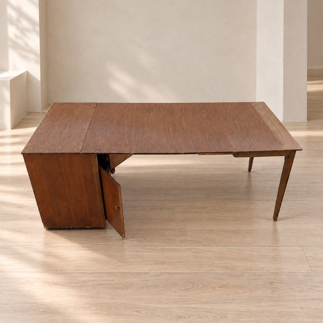 Saginaw Extendomatic Mid-Century Walnut Convertible Dining Table Cabinet For Sale - Image 13 of 18
