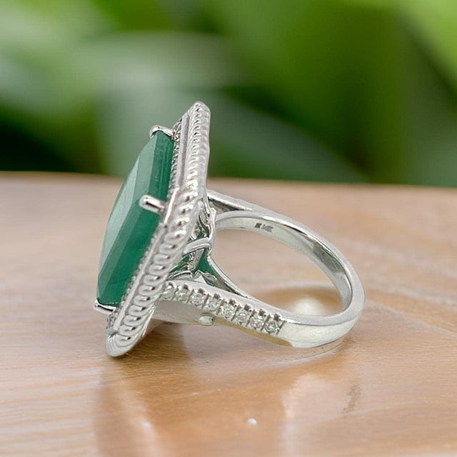 Natural Emerald Diamond Ring Size 6.25 14k W Gold 13.14 TCW Certified For Sale - Image 12 of 18