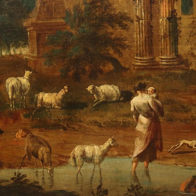 Flemish School Artist, Architectural Capriccio with Figures, 1700s, Oil on Canvas For Sale - Image 5 of 14