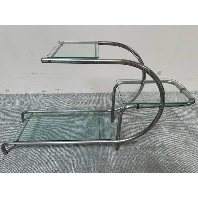 Vintage Art Deco Machine Age Chrome Tubular Support Etagere For Plants Attributed To Emile Guyot For Thonet 42W X 12D X...