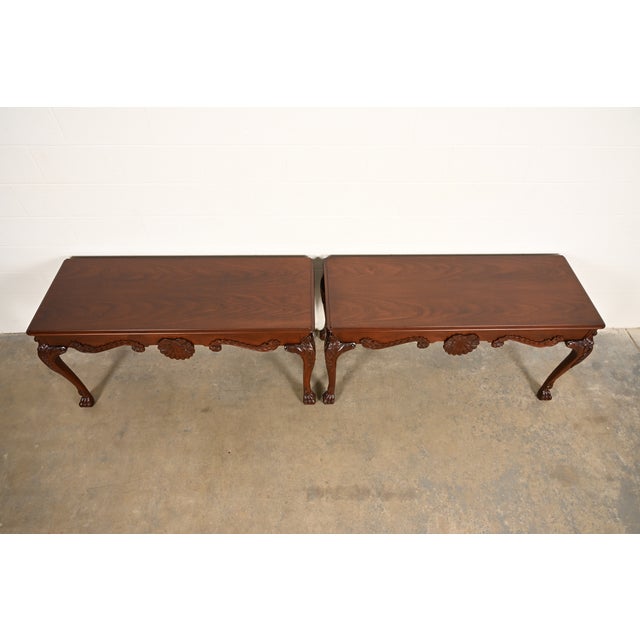 Baker Furniture Georgian Carved Mahogany Consoles or Sofa Tables, Newly Refinished For Sale In South Bend - Image 6 of 15