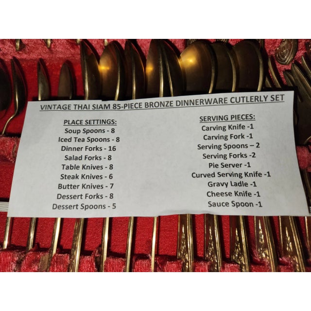 1960s Vintage Solid Bronze Thai Siam Buddha Hand Cast Flatware Set - 85 Pieces For Sale - Image 12 of 12