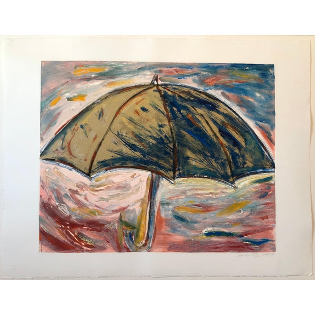 Helen Oji, Umbrella, Monotype with Hand Painting, Glitter, Asian American Art, Woman Artist, 1987 For Sale - Image 11 of 11