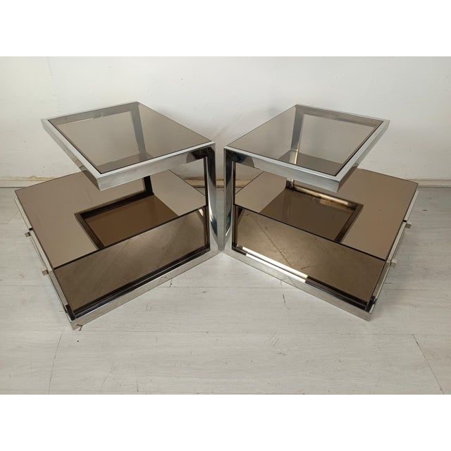 Silver Vintage Chrome Mirrored Bedside Tables by Michel Pigneres, 1970s, Set of 2 For Sale - Image 8 of 18