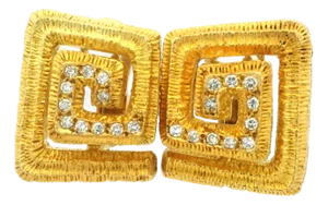Ilias Lalaounis 18k Gold Diamond Textured Geometric Earrings, Circa 1970s, A Pair