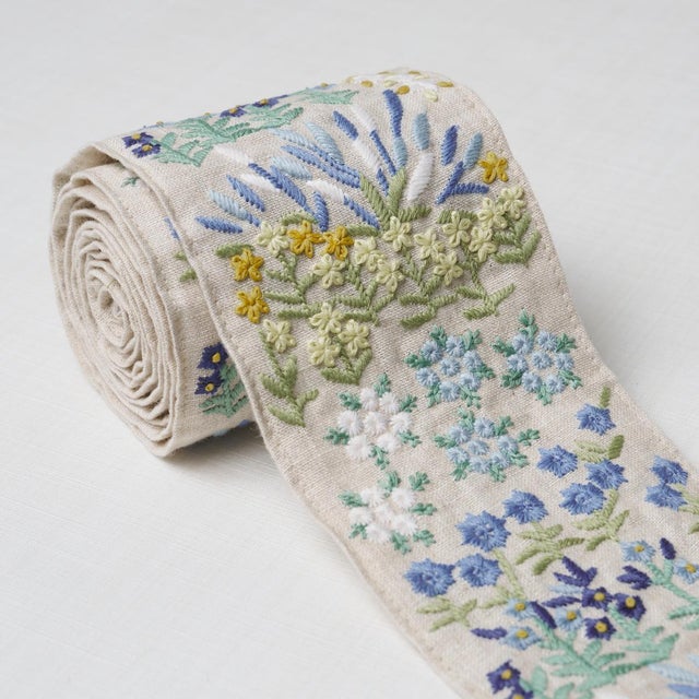 Contemporary Schumacher Lula Embroidered Tape Trim In Blue For Sale - Image 3 of 5
