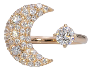 1.2Ct Lab Grown Diamond Moon Ring With Diamond Accents in Solid 14k Gold, Size 6.75