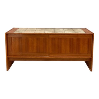 Danish Modern Gangso Mobler Tile Top Teak Sliding Door Credenza Cabinet For Sale