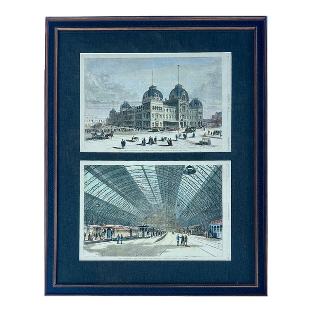 Grand Central Station New York City Framed Pair (Interior & Exterior Views), 1872 For Sale