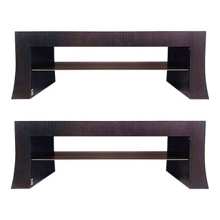Vintage Armani Casa Italian Wenge Low Profile Nightstands W/H Drawer- Pair For Sale