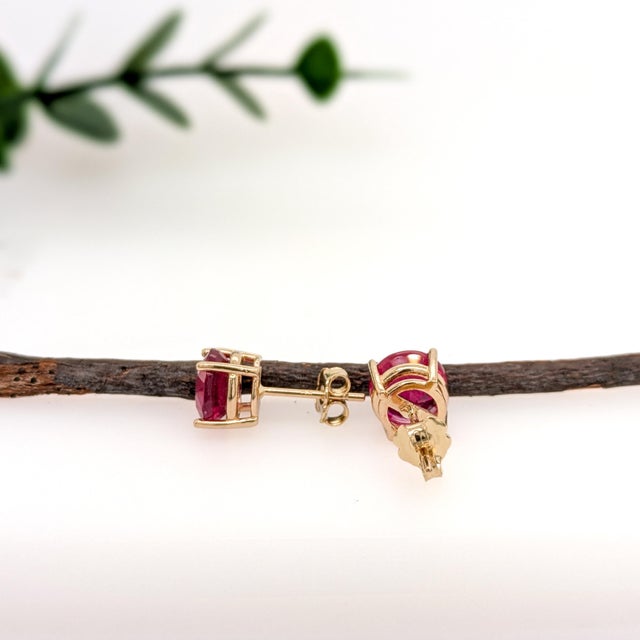 2020s Round 8mm - Natural Madagascar Ruby Solitaire Studs in Solid 14k Yellow Gold, A Pair For Sale - Image 5 of 5