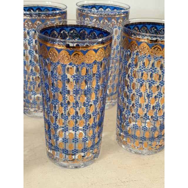 Metal Vintage 1970s Gold & Blue MCM Glass Tumblers - A Set of 7 For Sale - Image 7 of 10