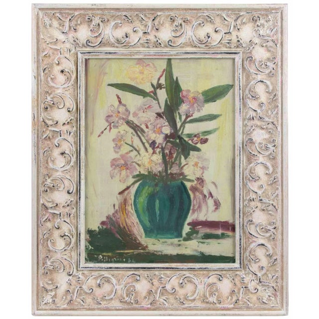 1960s Sirio Pellegrini, Vase of Flowers, Oil on Board, 1964 For Sale - Image 5 of 5