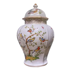 Large Ludwigsburg Bird Motif German Porcelain Vase and Cover