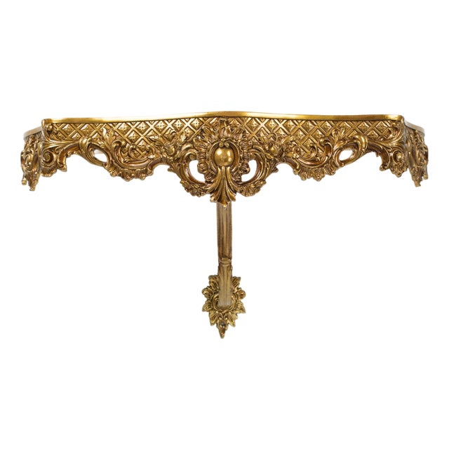 1950s Spanish Rococo Gilt Brass Wall Console Table Frame For Sale