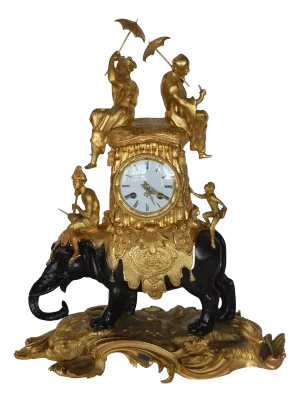 19th Century Louis XV Style Gilt Bronze Elephant Clock Signed by Barreau F. De Bronzes