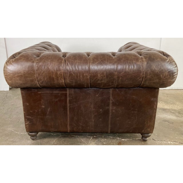 Wood Vintage English Chesterfield Style Tufted Leather Chair For Sale - Image 7 of 11