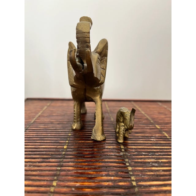 Mid Century Brass Elephants Pair Trunks Up Good Luck Baby & Parent Set of 2 For Sale - Image 4 of 9