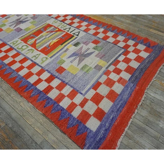 Lavender 1900s Purple Lavender Antique Mexico Navajo Rio Grande Carpet 5' X8'7" Flatweave Wool Rug For Sale - Image 8 of 15