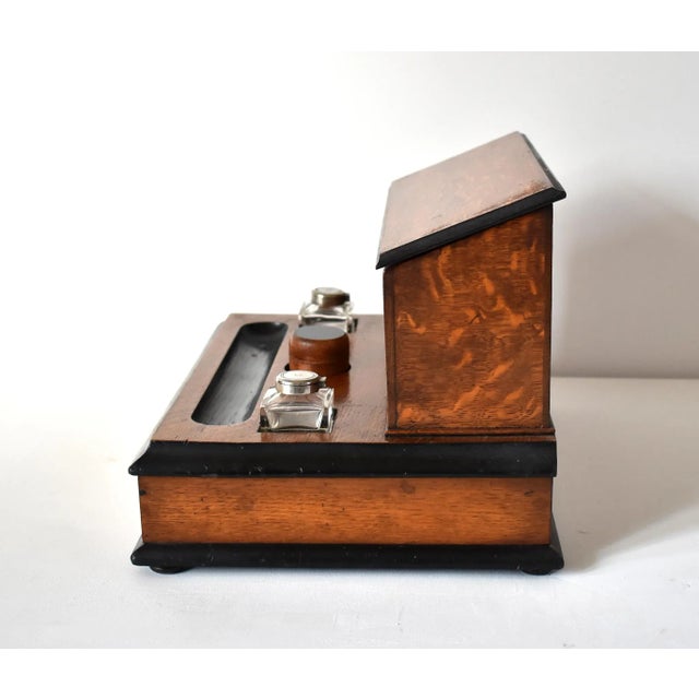 Victorian Tiger Oak Letterbox and Inkstand With Perpetual Calendar For Sale - Image 10 of 13