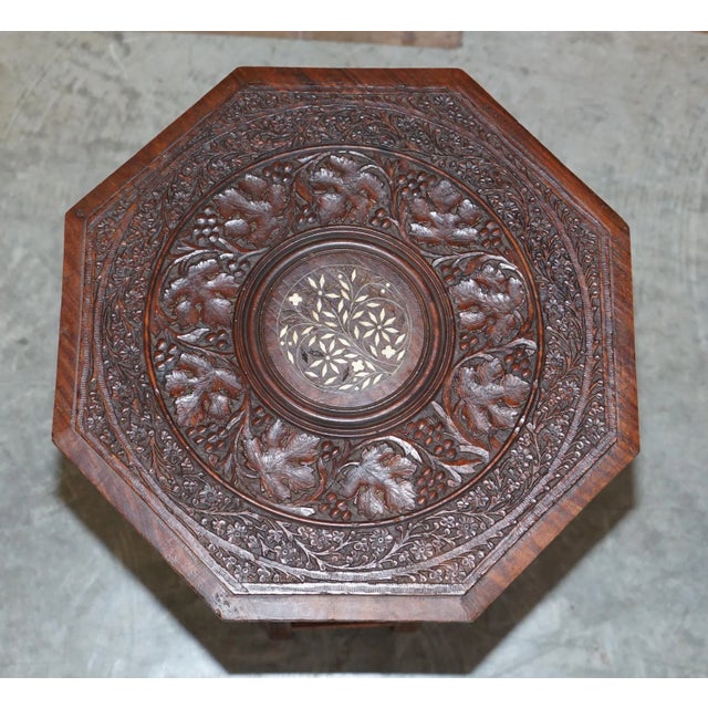 Antique Hand Carved Hardwood Octagonal Side Table For Sale - Image 3 of 10