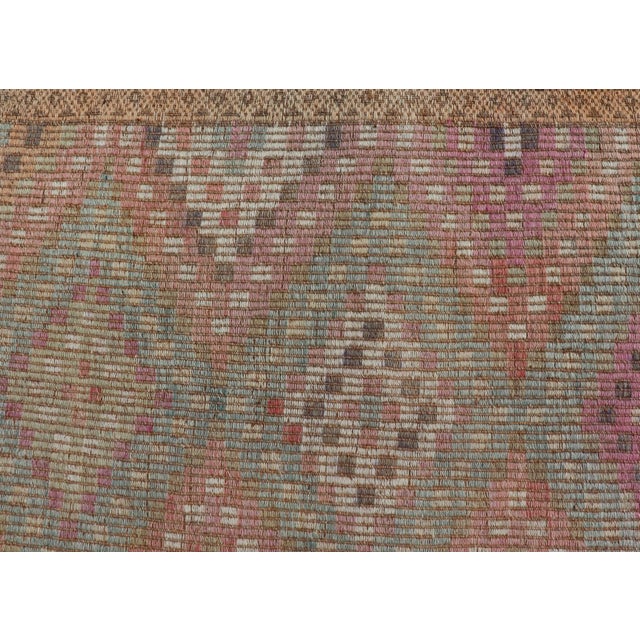 Vintage Turkish Kilim Rug With Peach, Sage, Gold and Soft Pink Diamonds 5'11 X 10'0 For Sale - Image 12 of 15