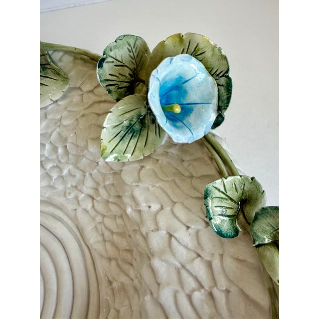 White Vintage Italian Laveno Majolica Signed Bowl With Trompe L’Oeil Morning Glories For Sale - Image 8 of 14